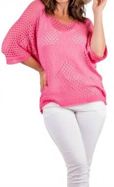 NEW GIGI MODA star knit mesh sweater in hot pink